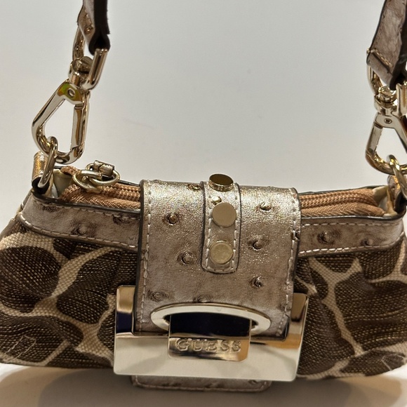 Guess Vintage Y2K Gold Giraffe Wristlet Mini Purse Bag Brown and Tan - Picture 4 of 12